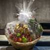 Baskets of Fruits. Apple, Grapes, Crackers, Peaches, Bananas, Pineapples, Pears and Kiwis.