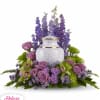  Soft lavender and green blooms to surround the urn, like a