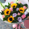 sunlowers lavender roses pink roses 