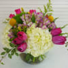 Collection of Hydrangeas, Tulips, Roses, Alstromerias and mix of greenery in a