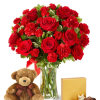 Wow your love with this impressive bundle of flowers, chocolate and bear!