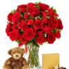 Wow your love with this impressive bundle of flowers, chocolate and bear!