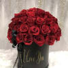 Stunning box with elegant red roses to hold 50 roses for the