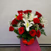 Beautiful Ecuadorian Red roses with a nice oriental lilies designed in a