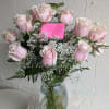 Dozen Long Stemmed  Hot Pink/ Light Pink Roses with Baby&#039;s Breath