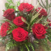 dep red roses with lush greens