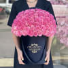 Fresh pink roses in our black velvet signature box 

Standard- 50 roses