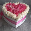 Pink and White roses in a heart-shaped box for your loved one