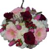 This low and compact arrangement is a perfect gift for the pink