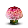 The gradual transition from deep reds to soft pinks and finally to