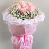 1 dz. Pink roses surrounded by baby&#039;s breath, arranged in 6&quot; x