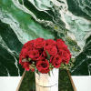Flower : 50 Red roses , eucalyptus 
Vase : 6&rdquo; by 6&rdquo;