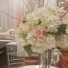 Tall Traditional Centerpieces, round with hydrangeas, roses, misc greenery 