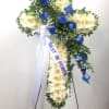 BEAUTIFUL WHITE CROSS WITH BLUE FLOWERS AND RIBBON