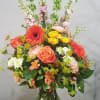 A beautifully colorful vase to welcome Spring, roses, Gerbera Daisy, Alstroemeria, Bells