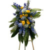 blue and yellow funeral  spray