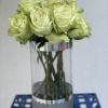 13 gorgeous long stem green roses arranged in an elegant glass vase