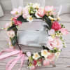 A halo of florals. A hand-made flower crown composed of baby breath.