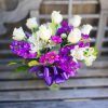  wonderful bouquet of white and purple florals including purple stock, Daisy