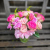 a mix of pink roses, and Pink garden roses, Purple spray roses