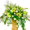 This Tropical inspired Casket Spray includes White or Green Anthurium, Green Cymbidium