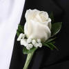 Single White Rose Boutonniere

**Deluxe Option Includes Baby&#039;s Breath