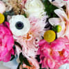 Mason Jar arrangement filled with beautiful season blooms! From dahlias and anemones