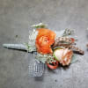 Select this boutonniere of a single peach spray rose and a single