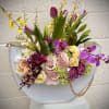 Beautiful custom-made wood handbag. With beautiful European flowers. 