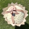 100 Long White Roses Wrapped Champagne.