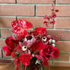 Modern ruby red square vase premium flowers - red roses, red orchids