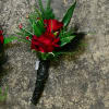 Select this bewitching boutonniere of red spray roses accented with black ribbon