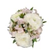 Choose this traditional and modern wristlet corsage with blush satin ribbon and