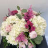 Shades of pink with a splash of white .