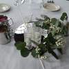 Beautiful fresh &quot;Silver Dollar&quot; eucalyptus &amp; baby&#039;s breath writhe around candleholders centerpiece