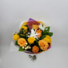 A hand tie bouquet with roses, greenery and fillers 

(you can ask