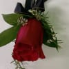 A classic red rose boutonni&egrave;re that compliments any suit. A perfect addition
