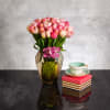 Envision a stunning floral arrangement comprised of fifty light pink and various
