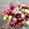 A Verity of Roses , Rananculus in a Turquoise Ceramic Vase. Perfect
