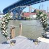 Beautiful vintage white &amp; pink flowers and greens asymmetrical archway  