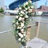 Beautiful vintage white &amp; pink flowers and greens asymmetrical archway  