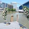 Beautiful vintage white &amp; pink flowers and greens asymmetrical archway  