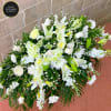 This spray casket is designed for closed caskets to cover a large