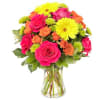 Shine bright with this gorgeous hand crafted bouquet of Gerberas, roses, spray