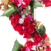 Charming floral wine bucket and stand incorporate with dramatic roses, orchids, Hydrangeas.