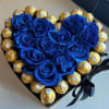 blue dozen roses /Heart shaped ferrero rocher chocolates 