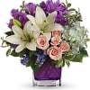 Stunning arrangement of white hydrangea, light pink spray roses, white asiatic lilies