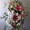 Beautiful white &amp; pink standing spray with pink stargazer lily, pink roses
