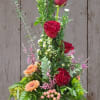 Peach Mini Gerbera Red Heart Roses and Hypericum Berries. A stately talking
