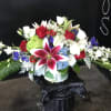 red, white, &amp; blue centerpiece with a touch of hot pink